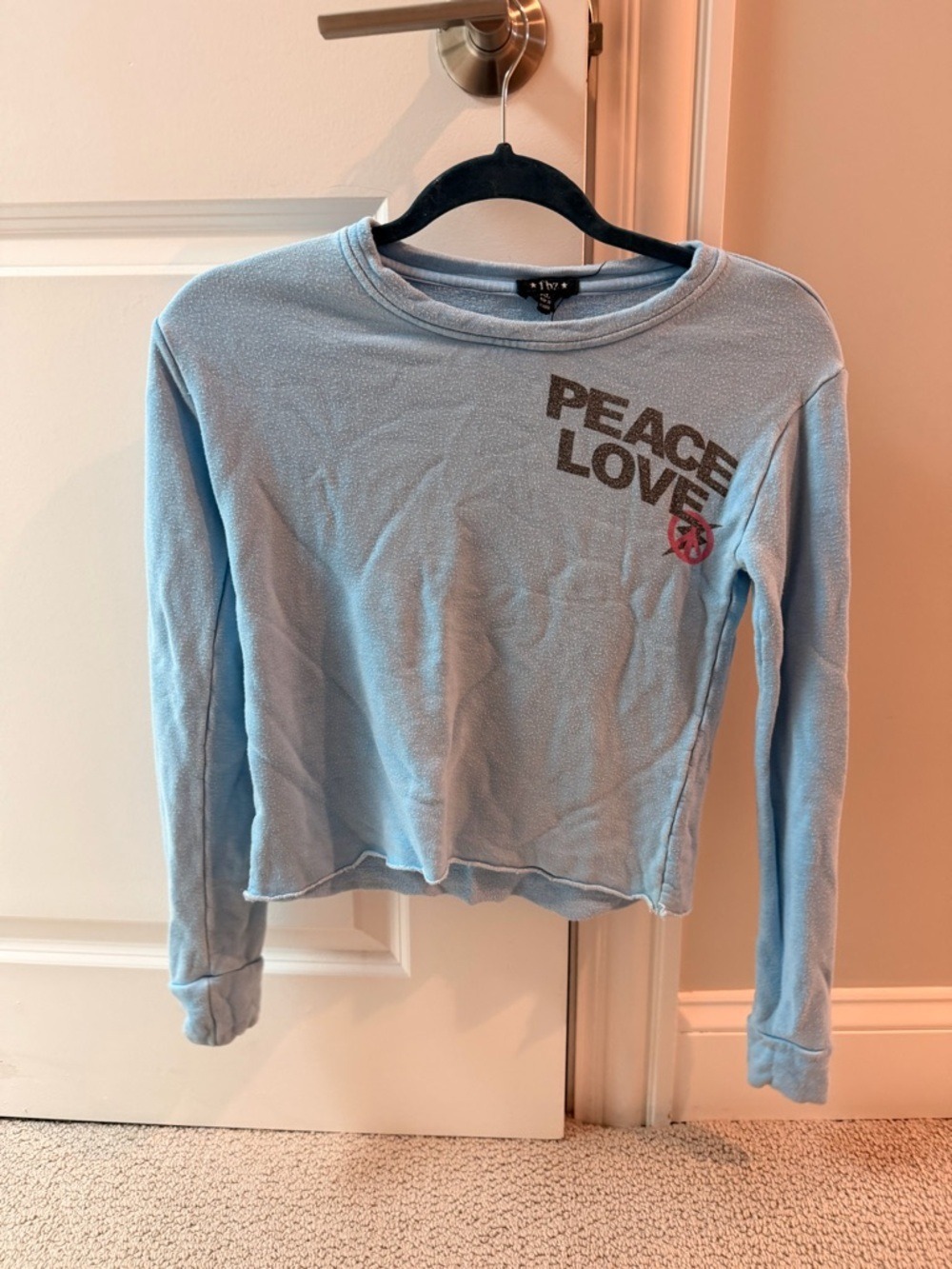 Light Blue "Peace Love" Girls' Long Sleeve Sweatshirt